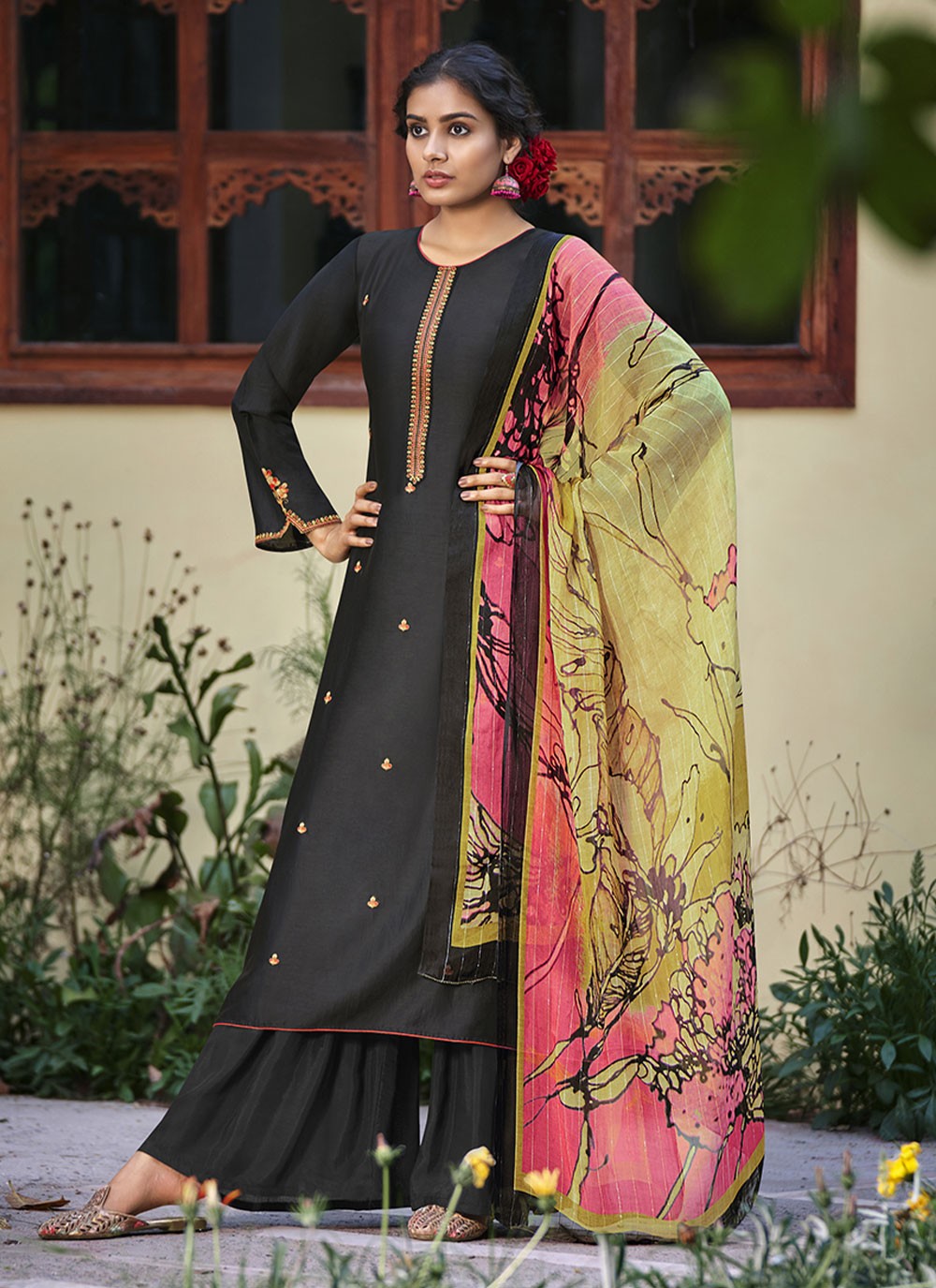 Black Festival Silk Trendy Salwar Suit