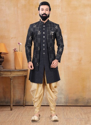 Black Jacquard Silk Jacket Style