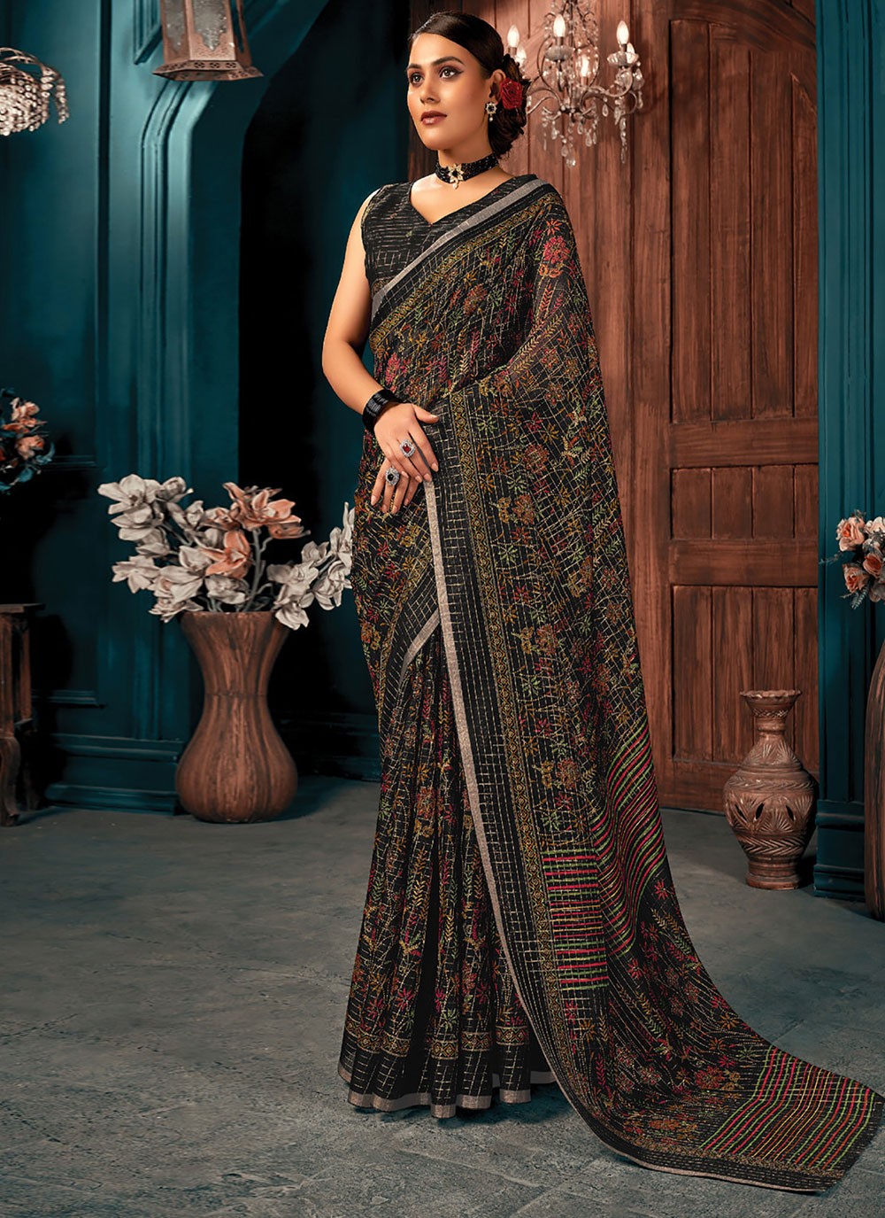 Buy VEMEZ Women Mehndi Self Design Net Bollywood Saree Online at Best  Prices in India - JioMart.