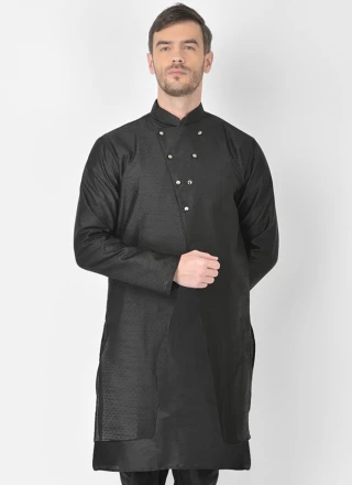 Black Mehndi Dupion Silk Jacket Style