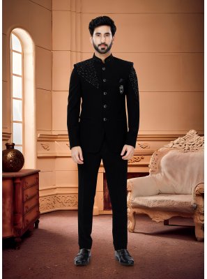 Black Mehndi Fancy Fabric Jodhpuri Suit