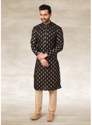 Black Mehndi Handloom Cotton Kurta Pyjama