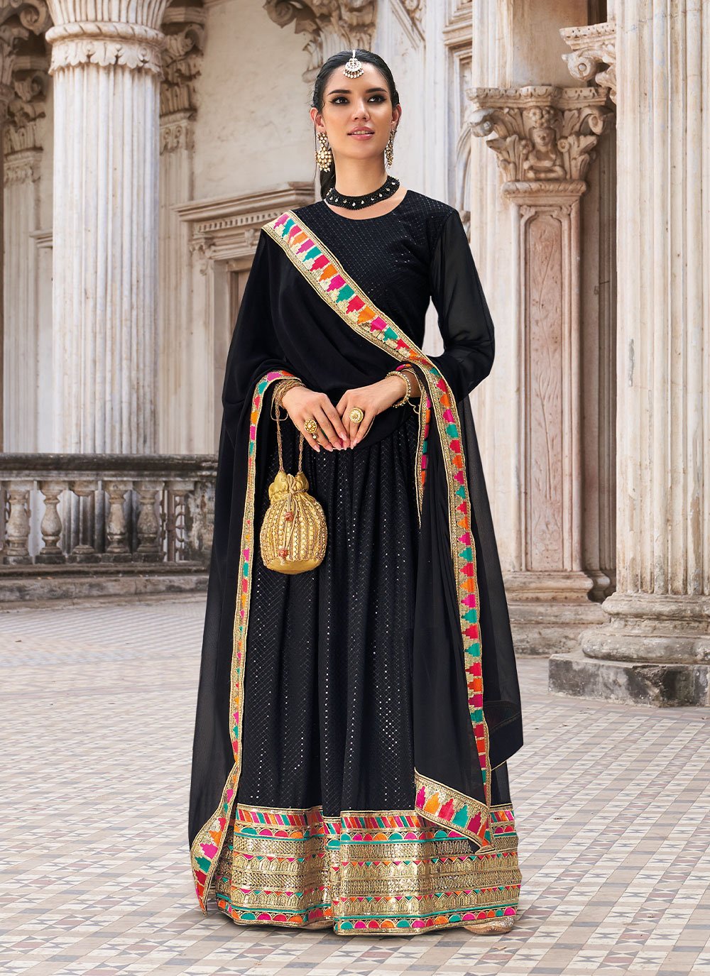 Black Pure Georgette Anarkali Salwar Suit