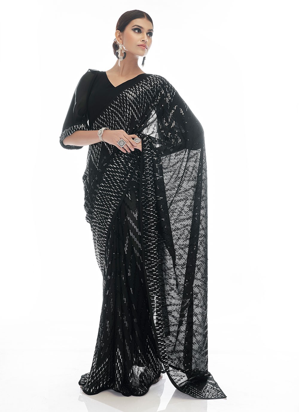 Black Sequins Contemporary Saree