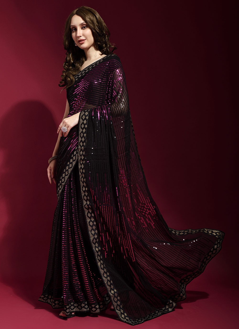 お気にいる Buy Black Online Saree Style Contemporary Party Sequins 化粧水・ローション・トナー