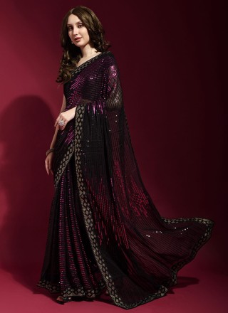 Black Sequins Party Contemporary Style Saree