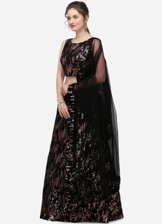 Black Sequins Velvet A Line Lehenga Choli