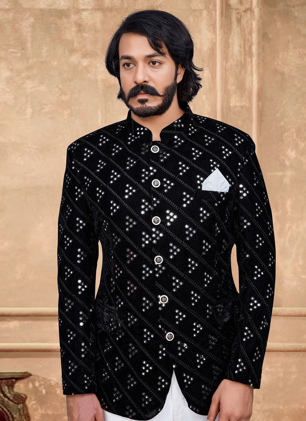 Buy Online Black Velvet Embroidered Jodhpuri Suit : 236295