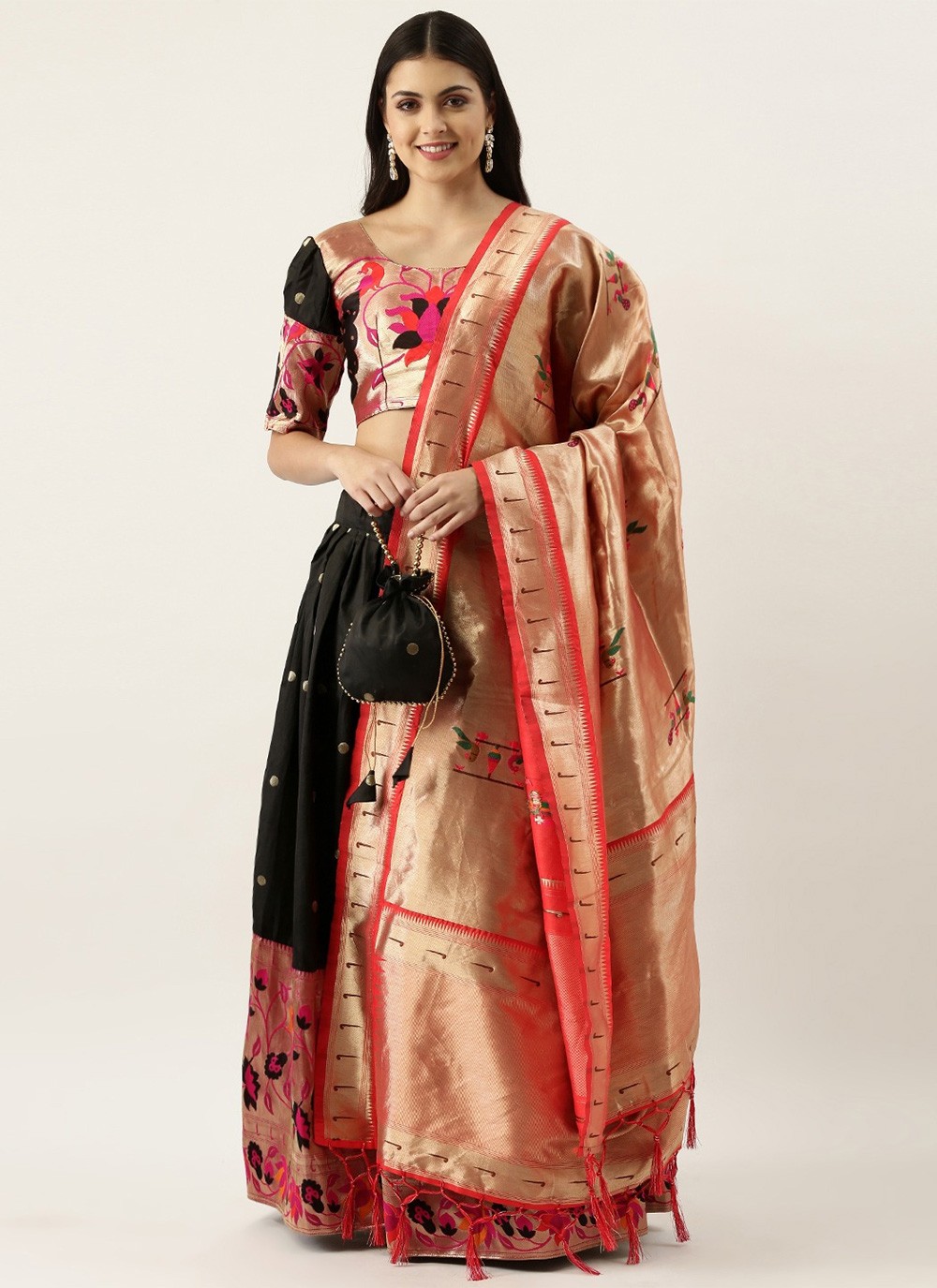 Black Weaving Jacquard Silk Designer Lehenga Choli