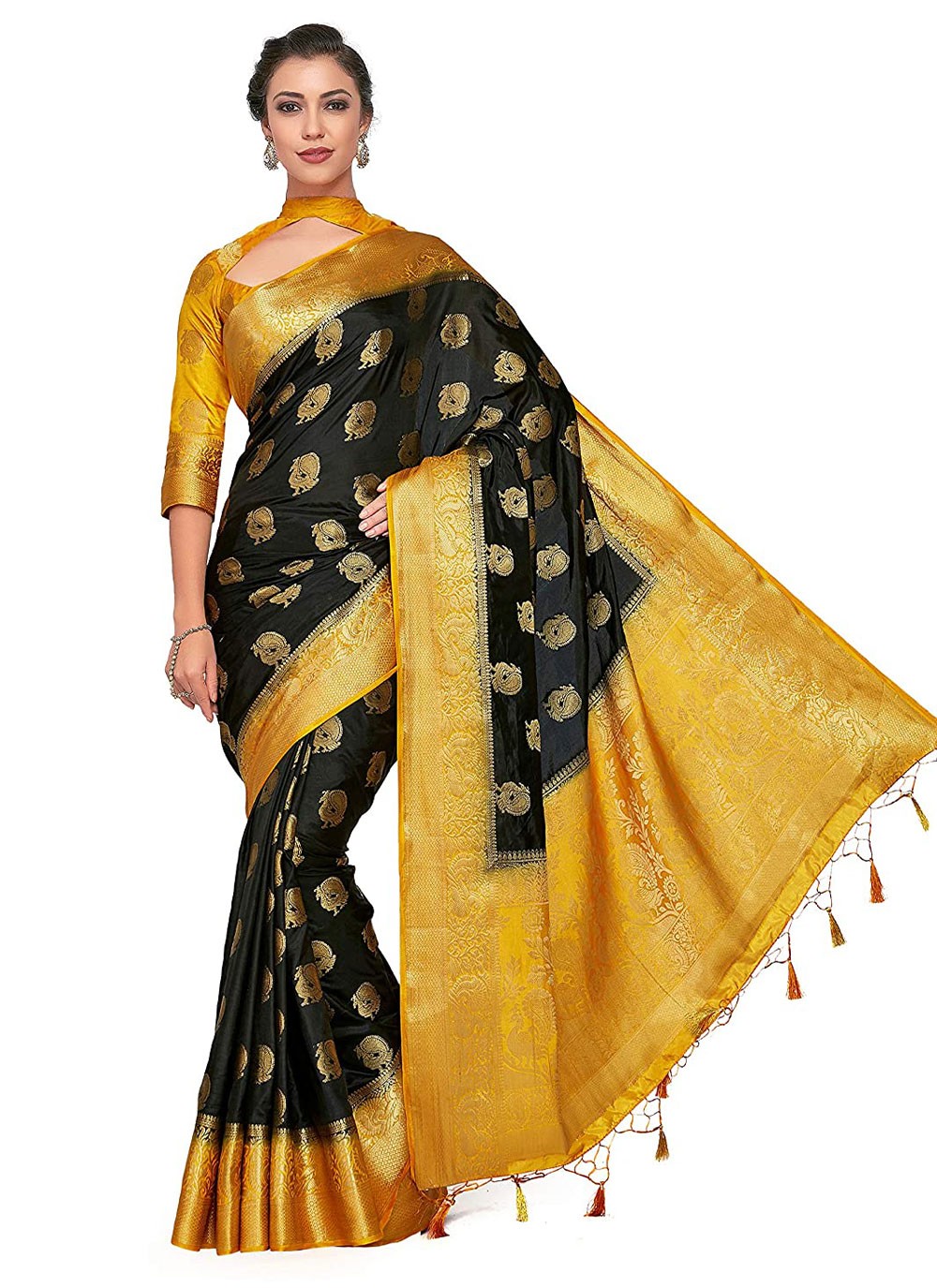 Black Zari Kanjivaram Silk Trendy Saree