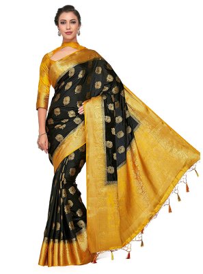 Black Zari Kanjivaram Silk Trendy Saree