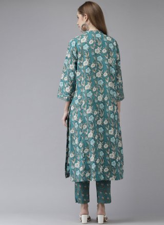 Blended Cotton Green Embroidered Party Wear Kurti