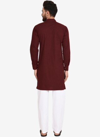 Blended Cotton Maroon Plain Indo Western