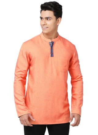 Blended Cotton Peach Fancy Short Kurta