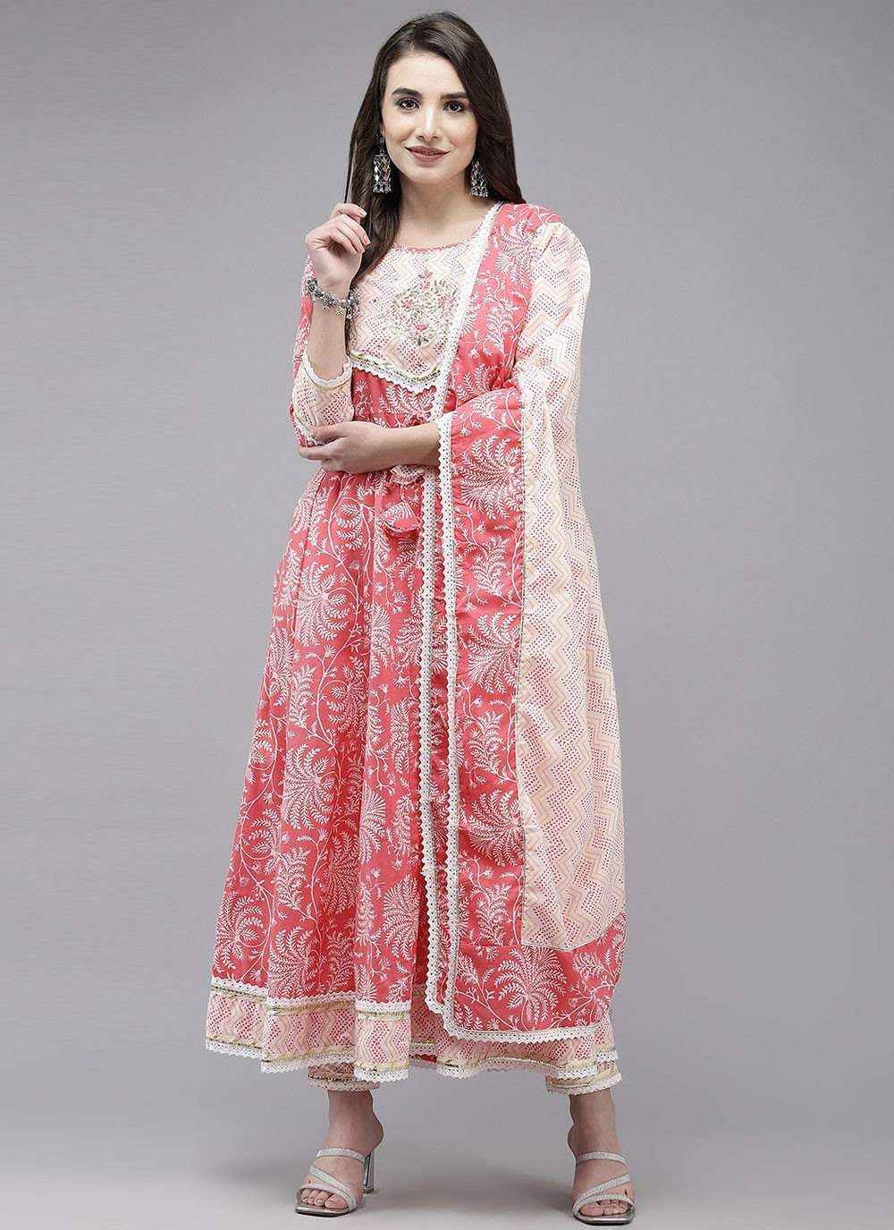 Blended Cotton Pink Anarkali Salwar Kameez
