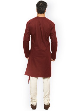 Blended Cotton Plain Indo Western in Maroon