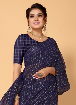 Blended Cotton Woven Trendy Saree in Blue