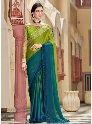 Blue and Green Silk Contemporary Saree