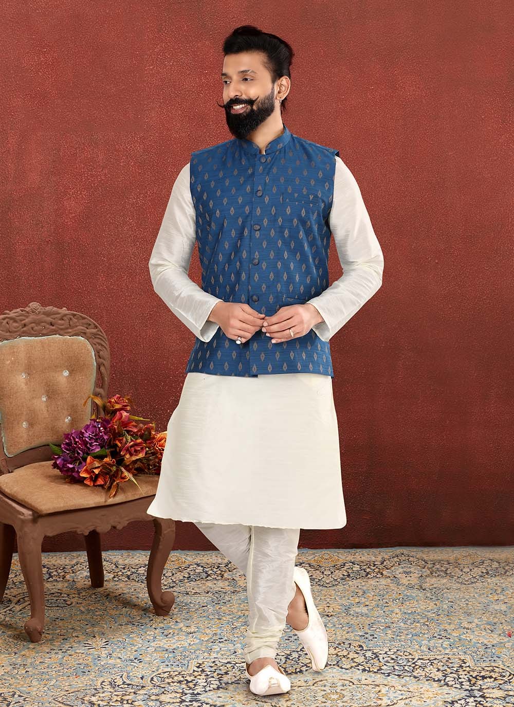 Blue kurta outlet jacket