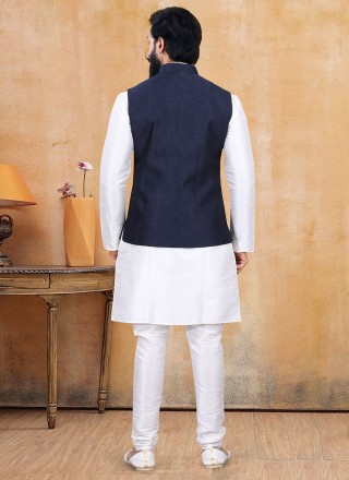 Blue and Off White Fancy Fancy Fabric Kurta Payjama With Jacket