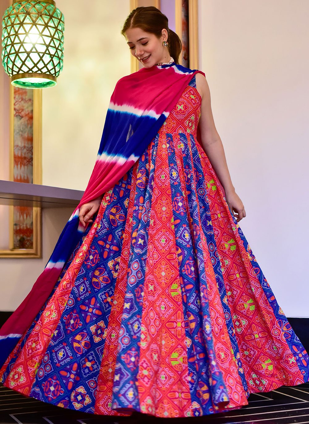 Blue and Red Color Designer Gown