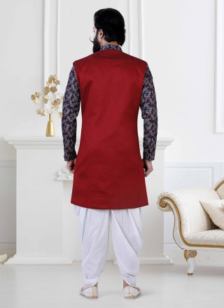 Blue and Red Silk Embroidered Indo Western