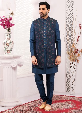 Blue Brocade Mehndi Jacket Style
