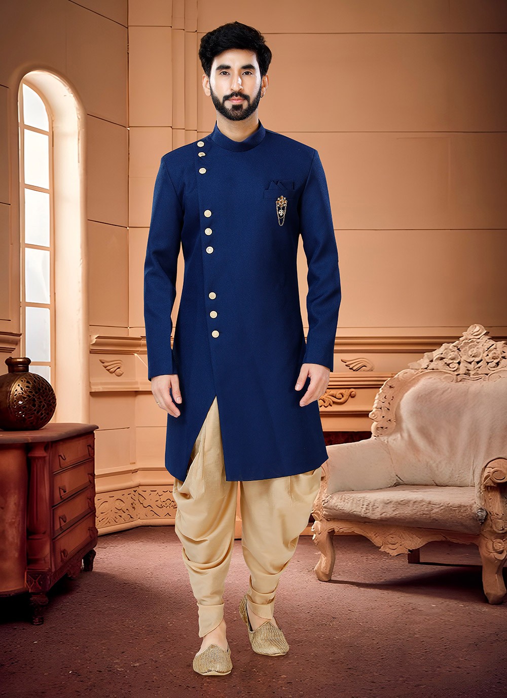 Royal blue 2025 indo western sherwani