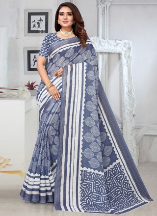 Blue Casual Printed Saree