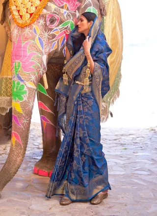 Blue Ceremonial Silk Designer Traditional Saree