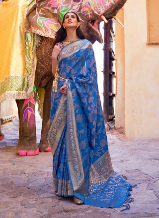 Blue Ceremonial Silk Designer Traditional Saree