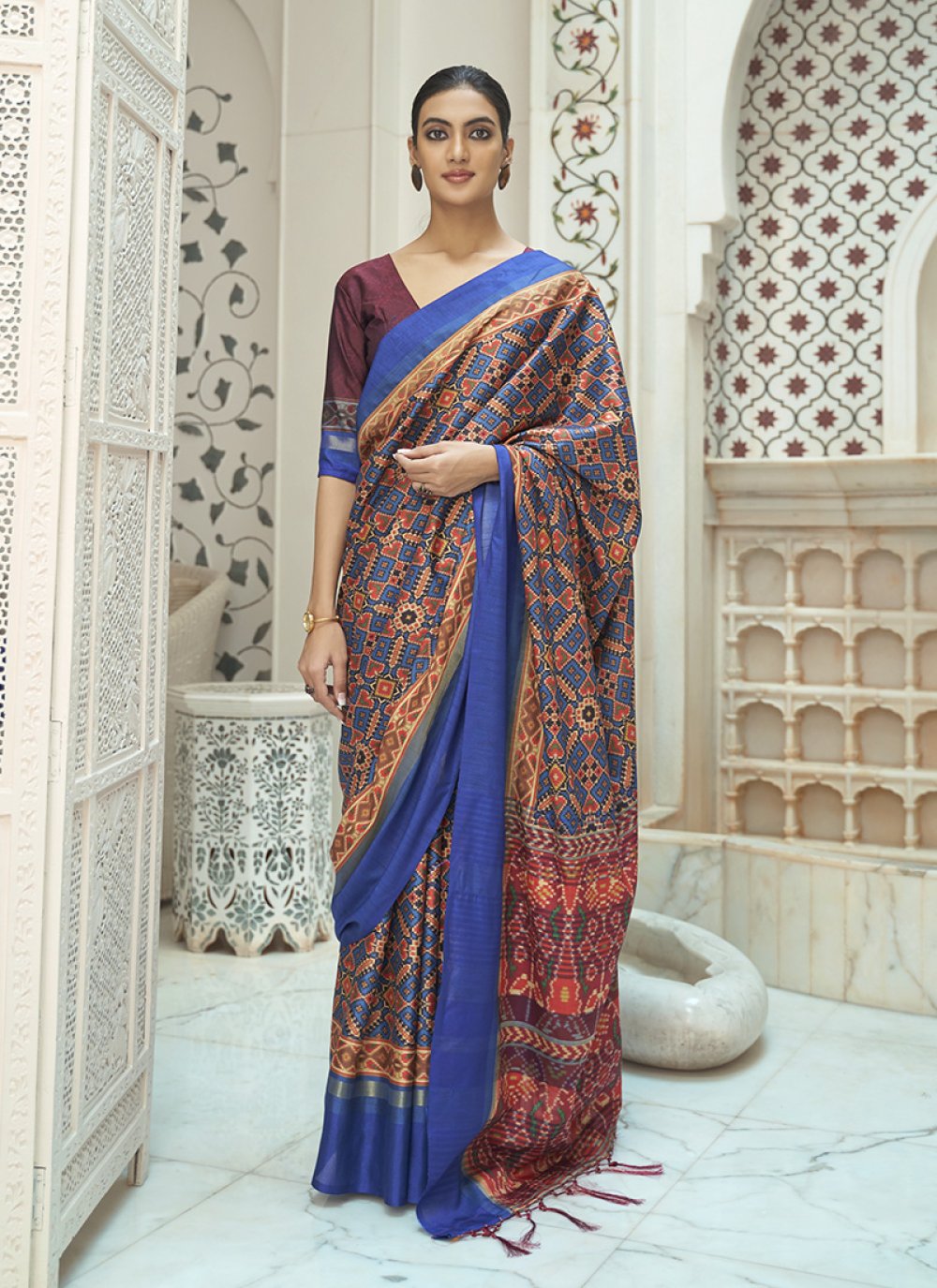 Blue Ceremonial Silk Trendy Saree