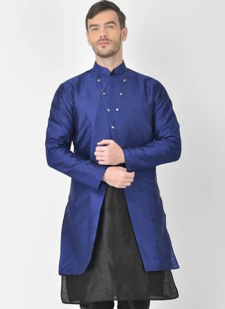 Blue Dupion Silk Mehndi Jacket Style