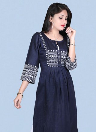 Blue Embroidered Casual Kurti