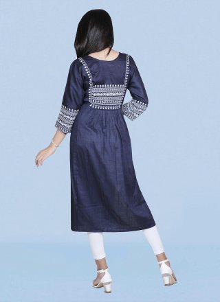 Blue Embroidered Casual Kurti