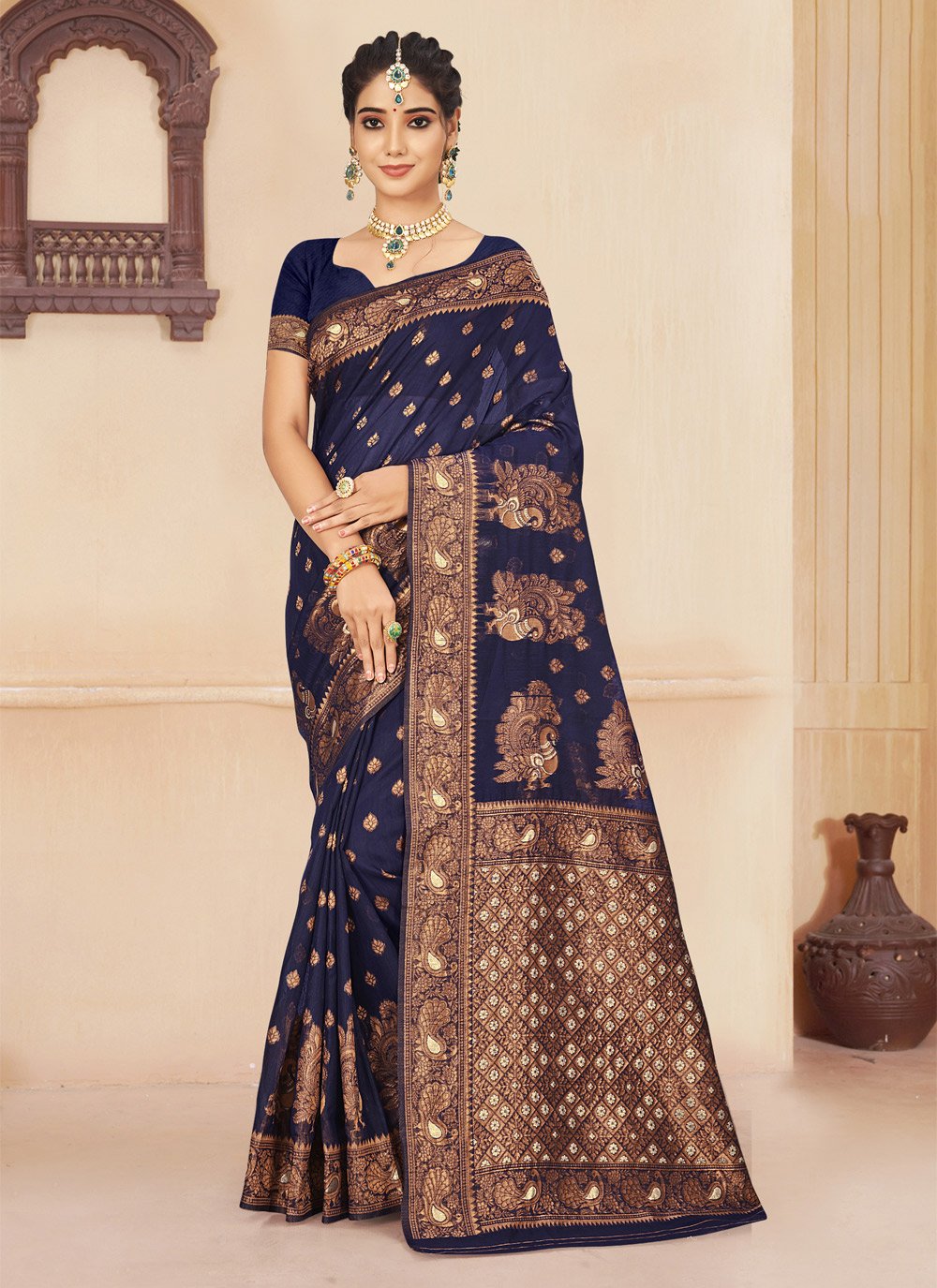 Blue Embroidered Casual Saree