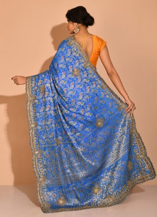 Blue Georgette Embroidered Silk Saree