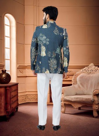 Blue Handloom Cotton Jodhpuri Suit