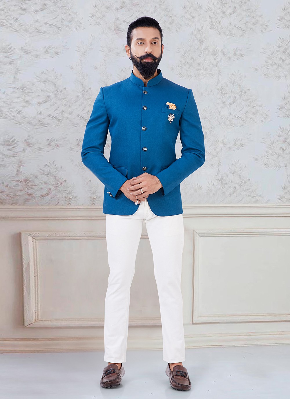 blue imported reception jodhpuri suit 223351