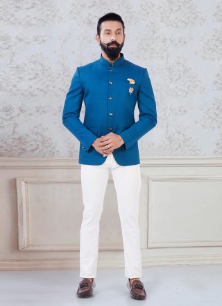 Blue Imported Reception Jodhpuri Suit