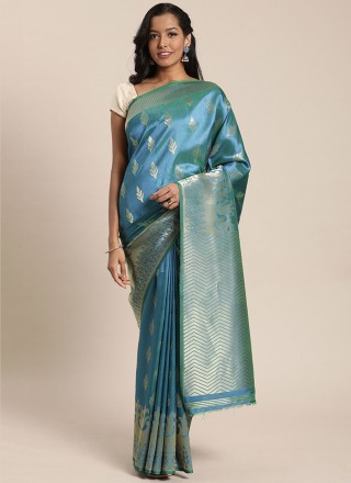 Blue Kanjivaram Silk Weaving Traditional Saree