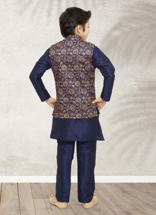 Blue Mehndi Kurta Payjama With Jacket