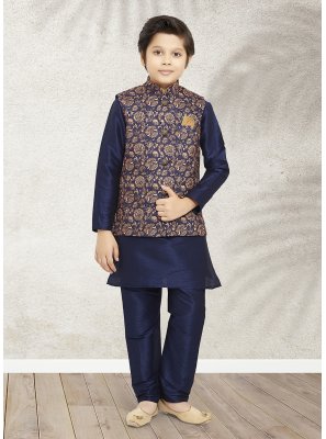 Blue Mehndi Kurta Payjama With Jacket