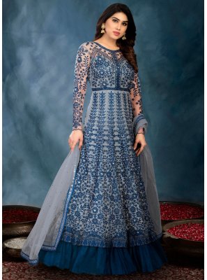 Blue Net Designer Floor Length Salwar Suit