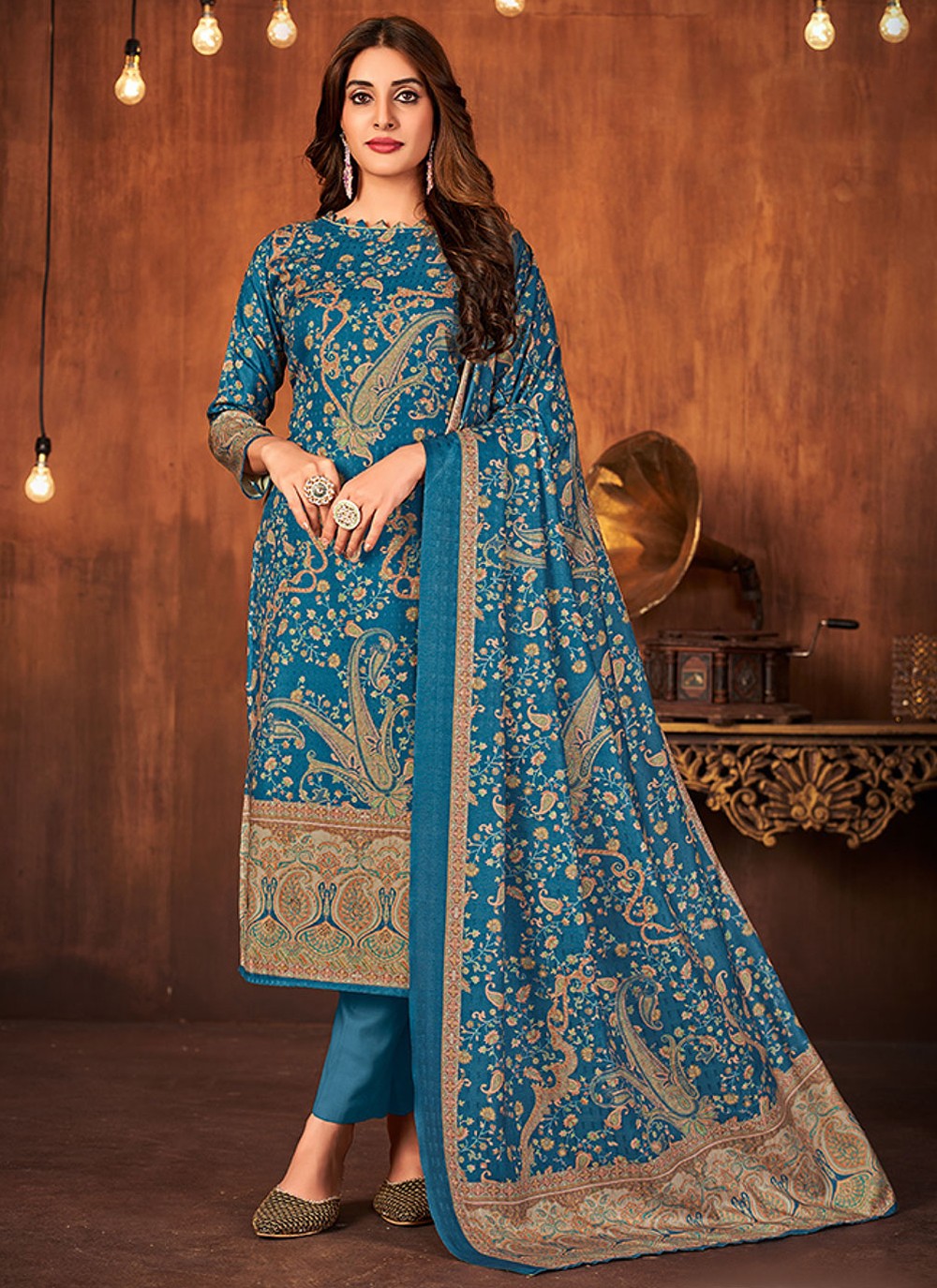 Blue Pashmina Digital Print Trendy Salwar Suit