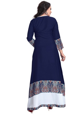 Blue Print Rayon Designer Gown