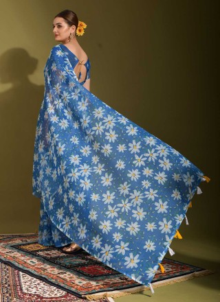 Blue Printed Contemporary Saree