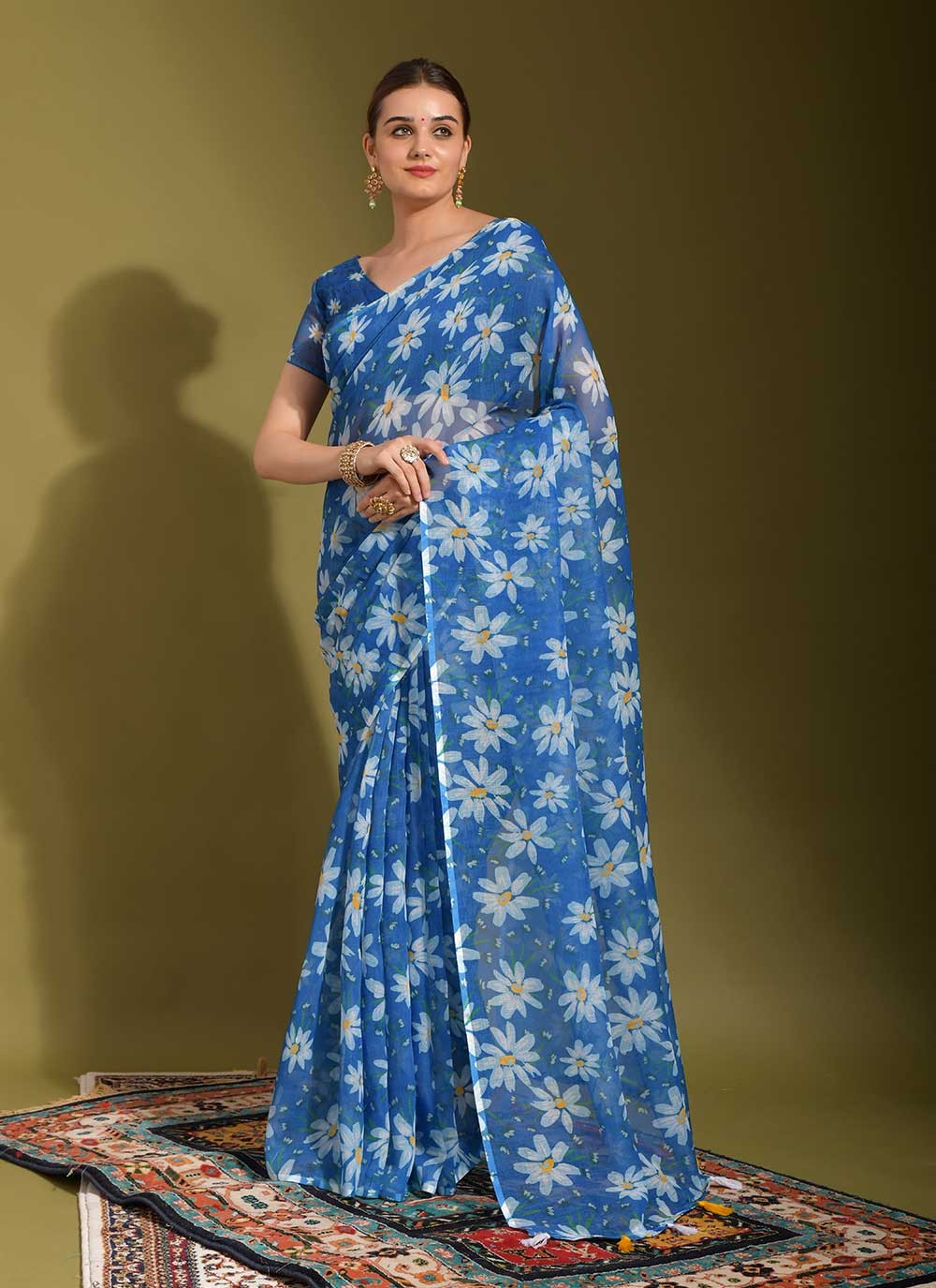 Blue Printed Contemporary Saree