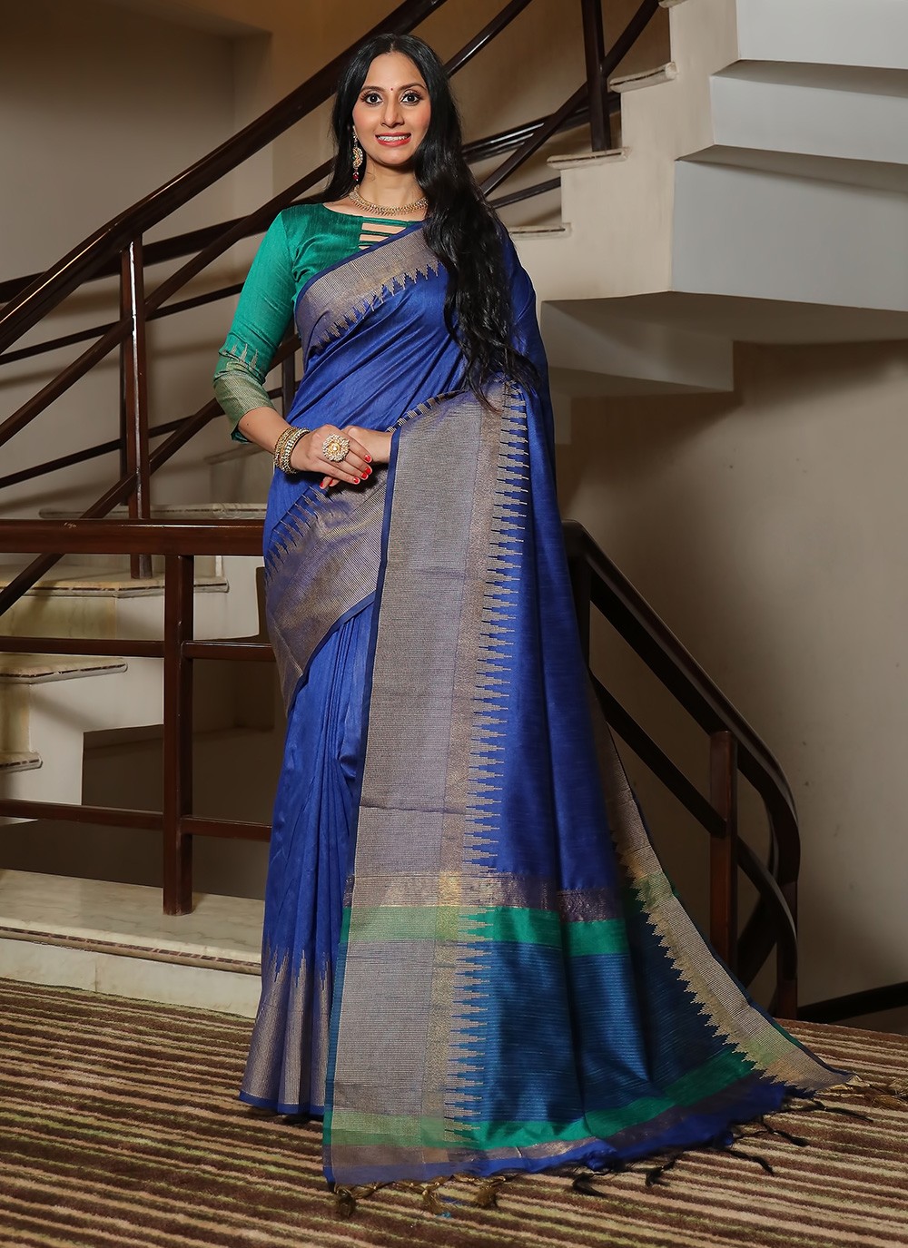 Blue Raw Silk Festival Designer Traditional Saree