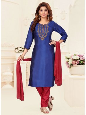 Blue Resham Trendy Salwar Suit